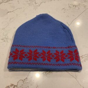 Vintage MARCEAU Blue & Red Wool Knit Beanie USA